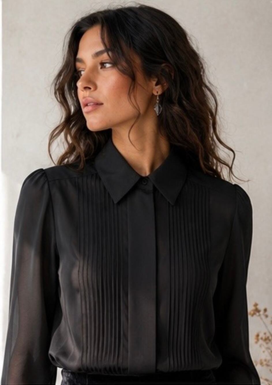 Vintage Black Pleated Sheer Blouse Size 8 Whimsigoth Dark Academia Goth Corp